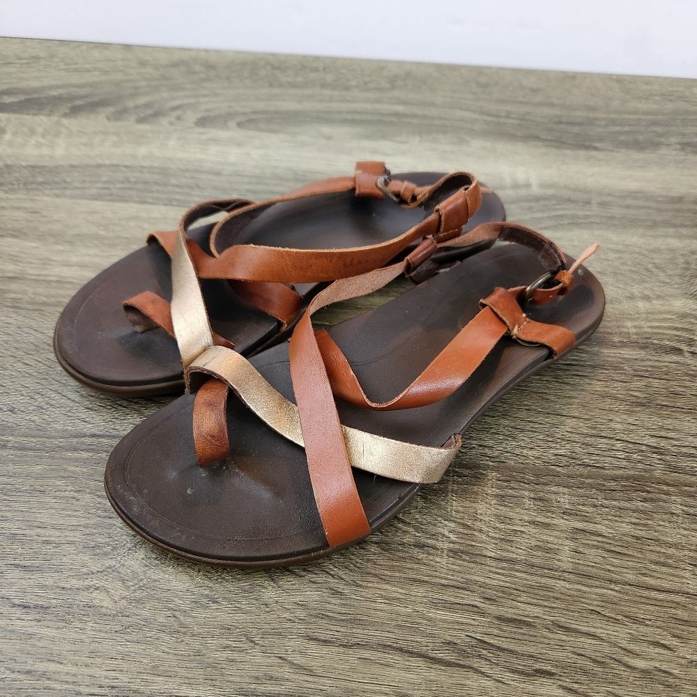 Olukai Upena Strappy Sandals Women's 8 Brown Slingback Flats Leather